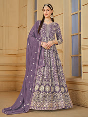 Purple Thread Embroidery Georgette Anarkali Suit