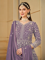Purple Thread Embroidery Georgette Anarkali Suit