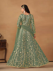 Sage Green Embroidered Net Wedding Anarkali Suit