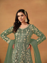 Sage Green Embroidered Net Wedding Anarkali Suit