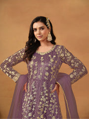 Purple Embroidered Net Wedding Anarkali Suit