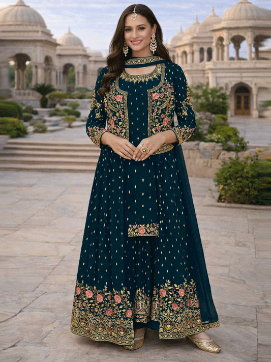 Teal Georgette Readymade Salwar Suit