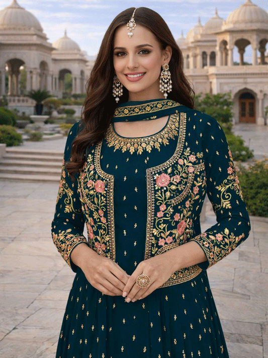 Teal Georgette Readymade Salwar Suit