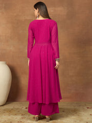 Women Layered Beads and Stones Kurta with Palazzos