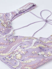 Mauve Net Sequins and thread embroidery Semi Stitched Lehenga choli and Dupatta