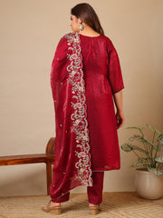 Women Ethnic Motifs Embroidered Regular Thread Work Kurta with Trousers & With Dupatta
