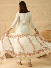 Floral Embroidered Empire Thread Work Kurta with Trousers & With Dupatta