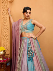 Peach Georgette Fabric Sequins embroidery Semi-Stitched Lehenga & Unstitched Blouse With Dupatta