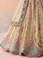 Cream Tissue Sequins Embroidered Semi Stitched Lehenga and Unstitched Blouse With Dupatta