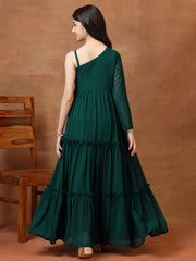 Girls Embroidered One Shoulder A-Line Ethnic Dresses