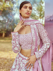 Lavender Georgette Beads embroidery Semi-Stitched Lehenga choli & Dupatta