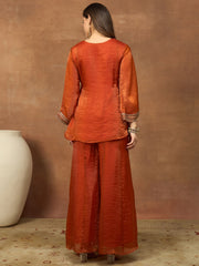 Yoke Design Round Neck Top & Palazzos Co-Ords