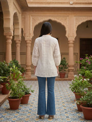 Off White Mandarin Collar Ethnic Tunic