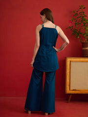Grandeur & Majestic Artwork Embroidered Top with Palazzos