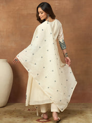 Women Ethnic Motifs Embroidered Panelled Thread Work Kurta with Trousers & With Dupatta