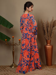 Girl Floral Paisley Printed Pleated Ethnic Dress