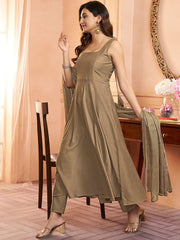 Beige Square Neck Gotta Patti Anarkali Kurta with Trousers Dupatta