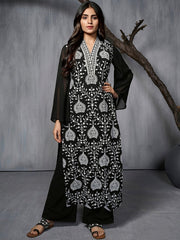 Floral Embroidered Regular Georgette Straight Kurta with Palazzos