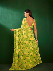 Green Floral Printed Saree