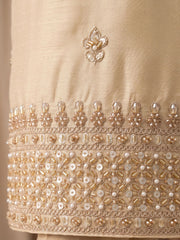 Beige Premium Chinnon Hand Beads Work Palazzo Suit