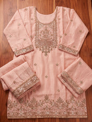 Pink Premium Chinnon Hand Beads Work Palazzo Suit