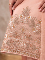 Pink Premium Chinnon Hand Beads Work Palazzo Suit