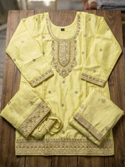 Green Premium Chinnon Hand Beads Work Palazzo Suit