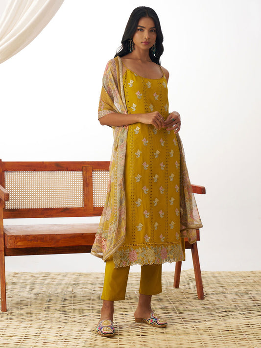 Yellow Chikankari Embroidery Salwar Suit