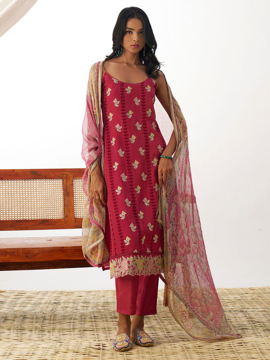 Red Chikankari Embroidery Salwar Suit