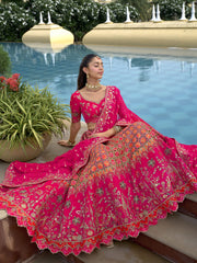 Magenta And Orange Traditional Embroidery Bridal Lehenga Choli