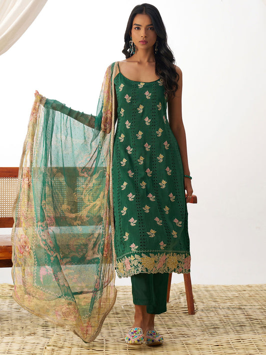 Green Chikankari Embroidery Salwar Suit