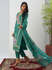 Green Fancy Crush Floral Straight Salwar Suit