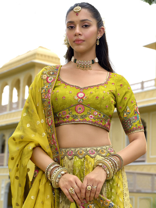 Lime Green Traditional Embroidery Bridal Lehenga Choli