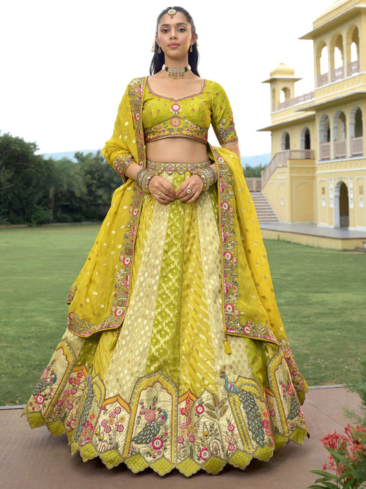Lime Green Traditional Embroidery Bridal Lehenga Choli
