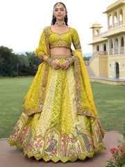 Lime Green Traditional Embroidery Bridal Lehenga Choli