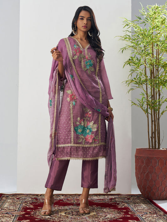 Purple Fancy Crush Floral Straight Salwar Suit