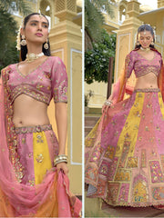 Pink And Peach Traditional Embroidery Bridal Lehenga Choli