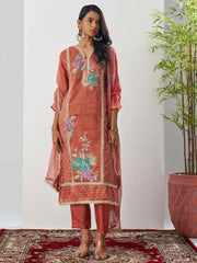 Orange Fancy Crush Floral Straight Salwar Suit