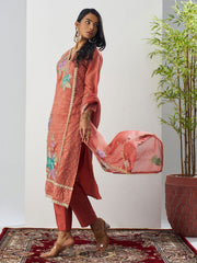 Orange Fancy Crush Floral Straight Salwar Suit