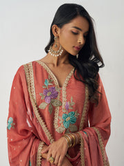 Orange Fancy Crush Floral Straight Salwar Suit