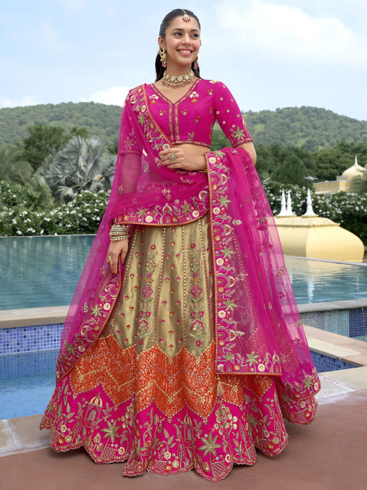 Pink And Gold Traditional Embroidery Bridal Lehenga Choli