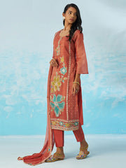 Coral Pant Suit With Dupatta