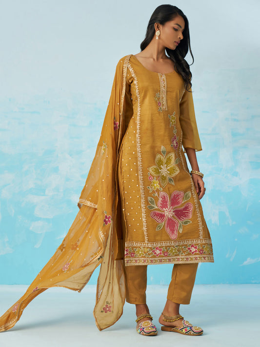 Mustard Yellow Pant Suit With Dupatta
