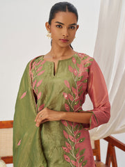 Pink and Green Fancy Crush Pant Style Salwar Suit