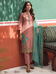 Pink Firozi Floral Embroidered Straight Cut Suit