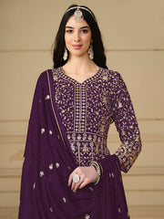 Purple Sequence Embroidery Georgette Anarkali Suit