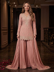 Peach Color Chinnon Silk Palazzo Style Dress