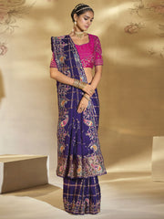Violet And Magenta Handwork Embroidery Saree
