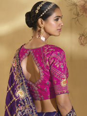 Violet And Magenta Handwork Embroidery Saree