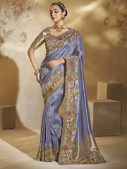 Lavender And Copper Handwork Embroidery Saree